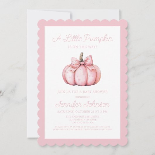 A Cute Little Pink Pumpkin Baby Shower 招待状 (正面)