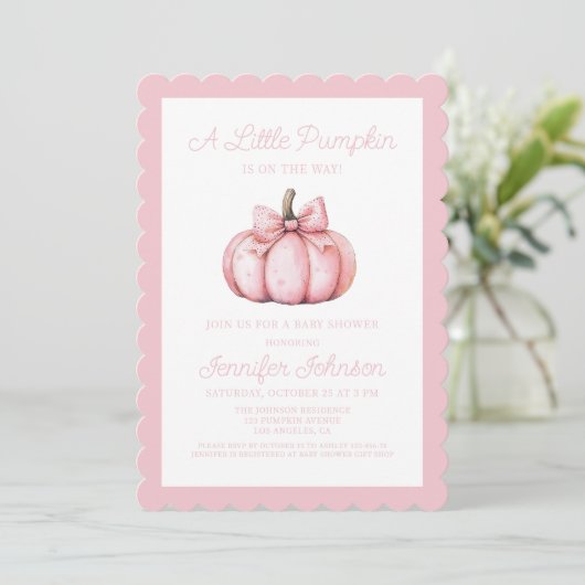 A Cute Little Pink Pumpkin Baby Shower 招待状 (スタンド正面)