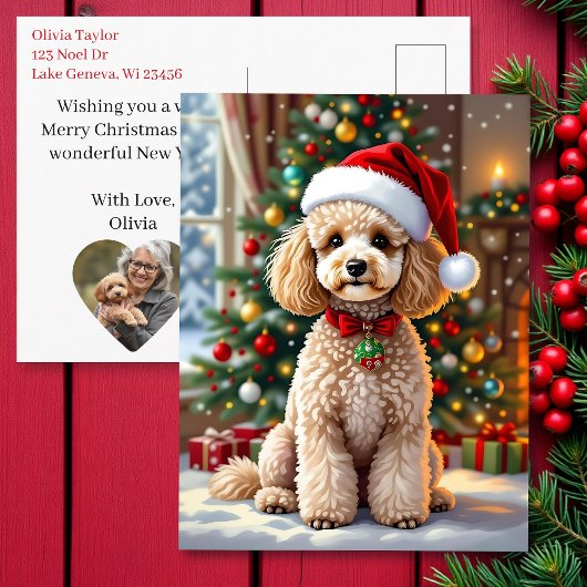 A Cute Poodle Christmas Personalized シーズンポストカード