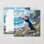 A Cute Puffin on the Sea Shore Blank ノートカード (正面/裏面)