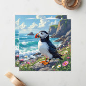 A Cute Puffin on the Sea Shore Blank ノートカード (正面/裏面インサイチュ)