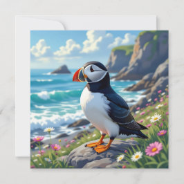 A Cute Puffin on the Sea Shore Blank ノートカード