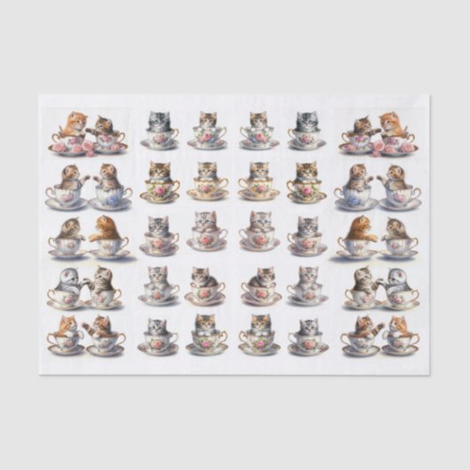 A Cute Set of Teacup Kitten (Left & Right Facing) 薄葉紙 (正面)