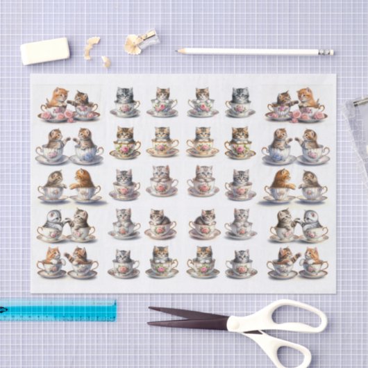 A Cute Set of Teacup Kitten (Left & Right Facing) 薄葉紙 (クラフト)