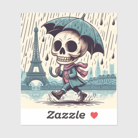 A cute skeleton in rainy Paris シール (シート)