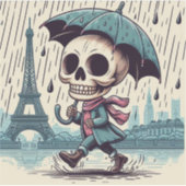 A cute skeleton in rainy Paris シール (正面)