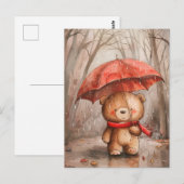 A Cute Teddy Bear in The Rain ポストカード (正面/裏面)