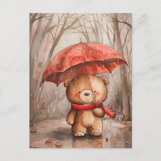 A Cute Teddy Bear in The Rain ポストカード (正面)
