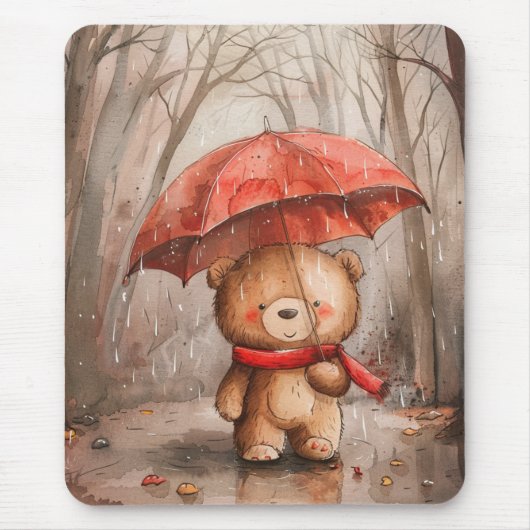 A Cute Teddy Bear in The Rain マウスパッド (正面)