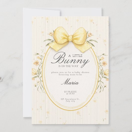 A cute Watercolor Coquette Yellow Bow Baby Shower  招待状 (正面)