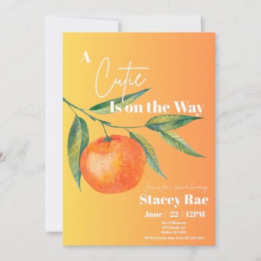 A Cutie Is On The Way Baby Shower Invitation 招待状 (正面)