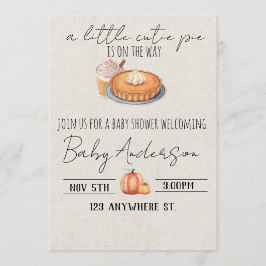 A cutie pie is on the way. Baby shower invitation 招待状 (正面)