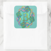 A decorative initial letter "B" with flowers スクエアシール (バッグ)