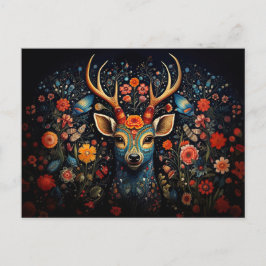 a deer surrounded by flowers in dark colors ポストカード