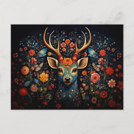 a deer surrounded by flowers in dark colors ポストカード