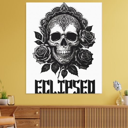 A detailed skull adorned with intricate patterns キャンバスプリント (インサイチュ (リビング))