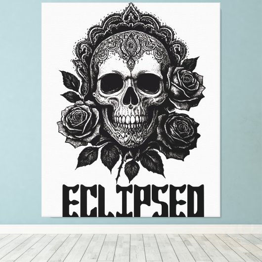 A detailed skull adorned with intricate patterns キャンバスプリント (インサイチュ (ウッドフロア))