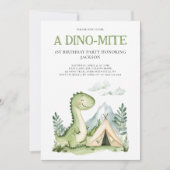 A Dino-mite Boys Green Dinosaur 1st Birthday Party 招待状 (正面)