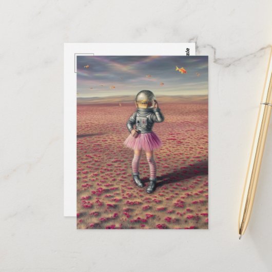 A disco astronaut in poppy meadow flying goldfish ポストカード (正面/裏面インサイチュ)