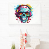 A DJ POP ART SKULL Acrylic Sign 横断幕 (インサイチュ)