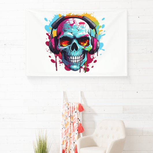 A DJ POP ART SKULL Acrylic Sign 横断幕 (インサイチュ)
