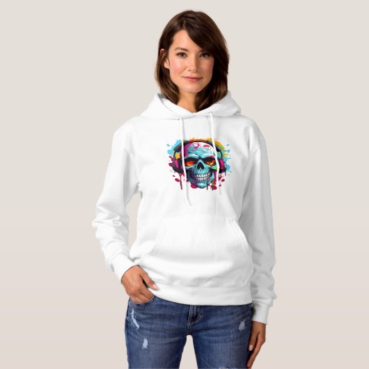 A DJ POP ART SKULL Hoodie パーカ (正面フル)
