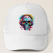A DJ POP ART SKULL Trucker Hat キャップ (正面)