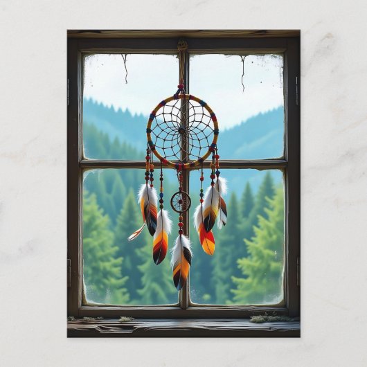 A Dreamcatcher in a Window overlooking Mountains ポストカード (正面)