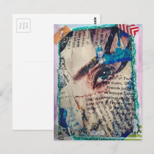 A face abstract mixed media collage ポストカード (正面/裏面)