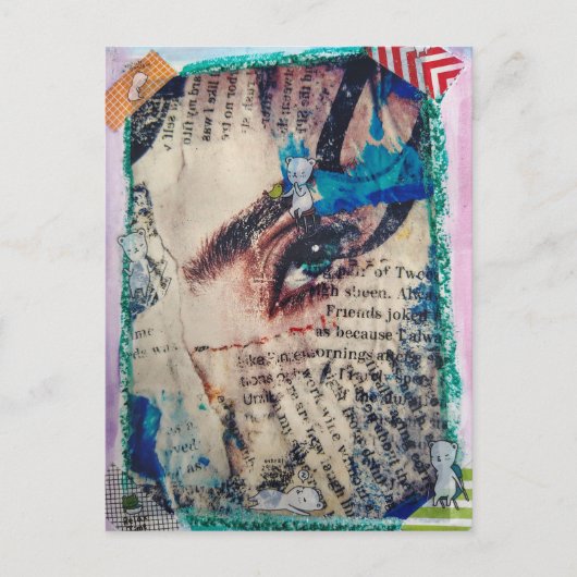 A face abstract mixed media collage ポストカード (正面)