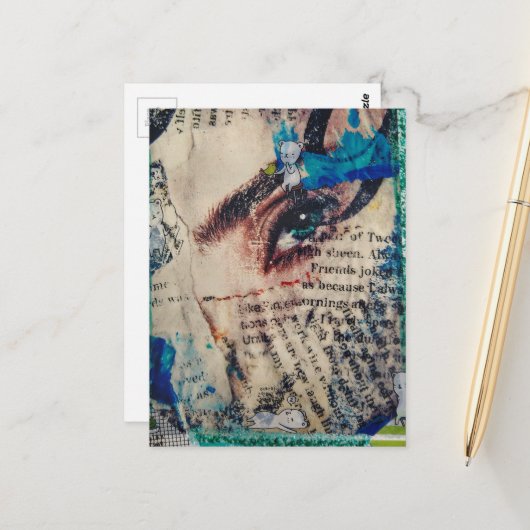 A face and words abstract friends joke collage ポストカード (正面/裏面インサイチュ)