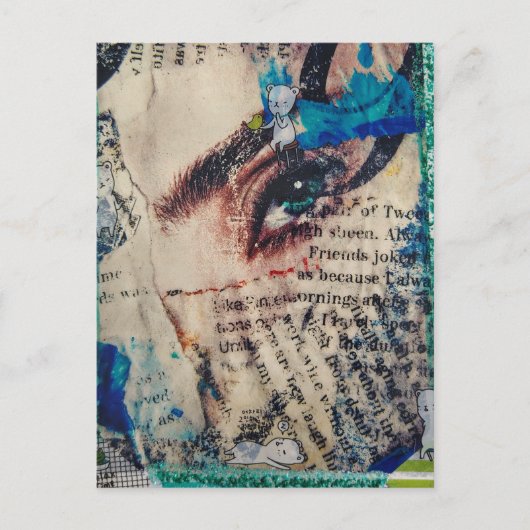 A face and words abstract friends joke collage ポストカード (正面)