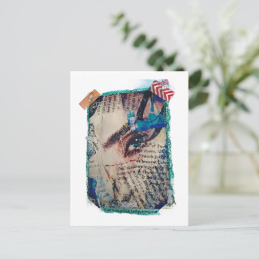 A face and words abstract mixed media collage ポストカード (スタンド正面)