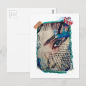 A face and words abstract mixed media collage ポストカード (正面/裏面)