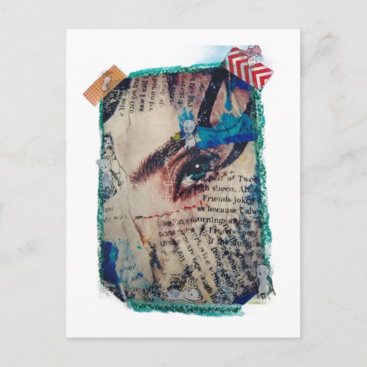 A face and words abstract mixed media collage ポストカード (正面)