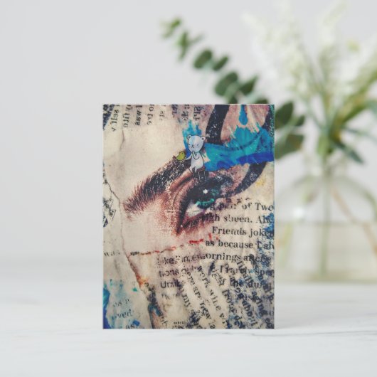 A face and words abstract mixed media collage ポストカード (スタンド正面)