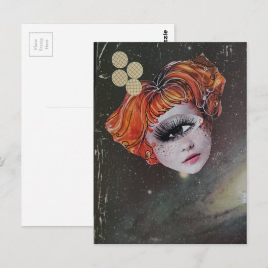 A face in space mixed media collage ポストカード (正面/裏面)