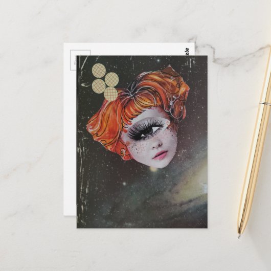 A face in space mixed media collage ポストカード (正面/裏面インサイチュ)