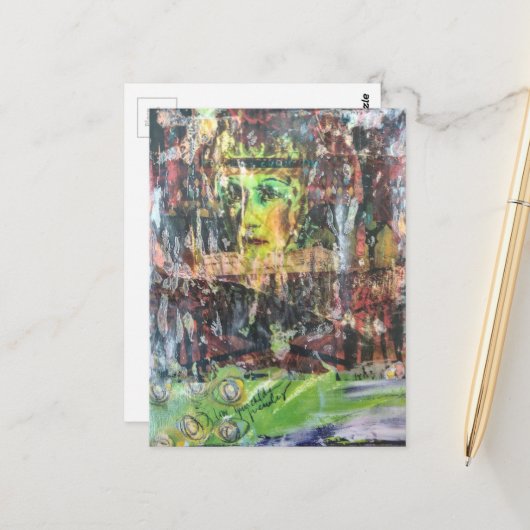 A face mixed media collage ポストカード (正面/裏面インサイチュ)