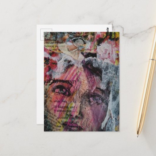 A face mixed media collage ポストカード (正面/裏面インサイチュ)