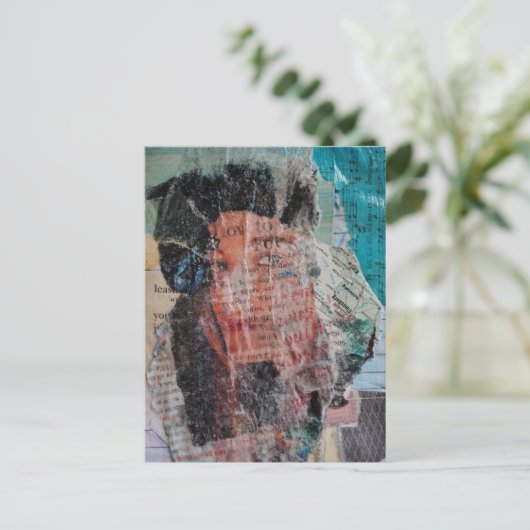 A Face Mixed Media Collage ポストカード (スタンド正面)