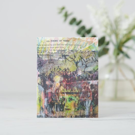 A face mixed media collage forms of verbs ポストカード (スタンド正面)