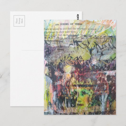 A face mixed media collage forms of verbs ポストカード (正面/裏面)