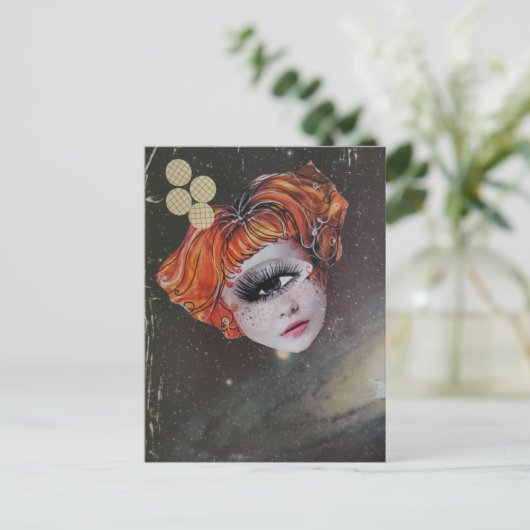 A face with single eye space mixed media collage ポストカード (スタンド正面)