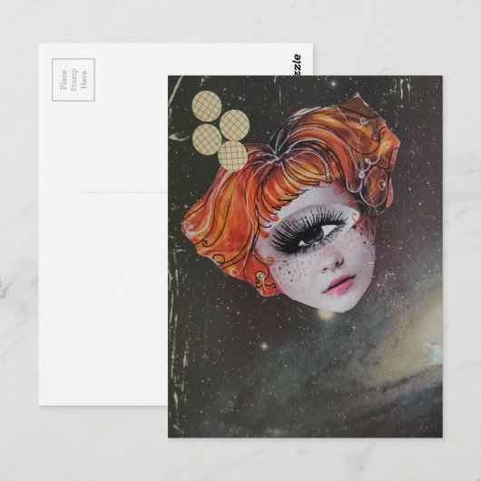A face with single eye space mixed media collage ポストカード (正面/裏面)