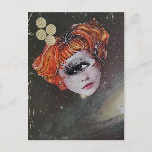 A face with single eye space mixed media collage ポストカード (正面)