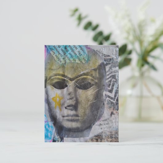 A Face Yellow Star Mixed Media Collage ポストカード (スタンド正面)