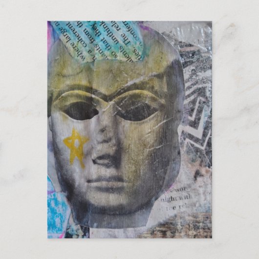 A Face Yellow Star Mixed Media Collage ポストカード (正面)