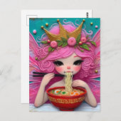 A Fairy With Pink Hair Eating Ramen ポストカード (正面/裏面)