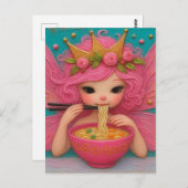 A Fairy With Pink Hair Eating Ramen ポストカード (正面/裏面)